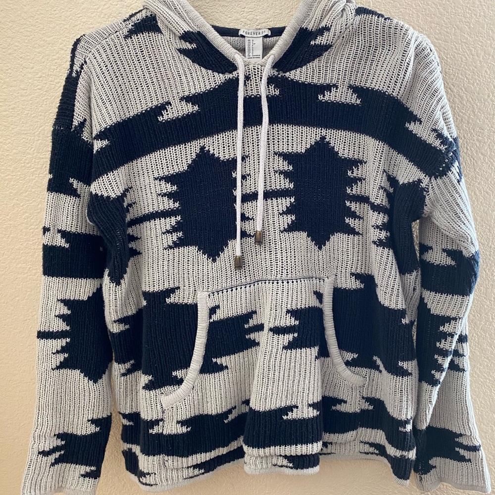 Black and Light Beige Knitted Hoodie Sweater